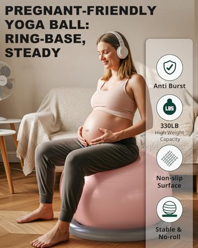 Trideer Yoga Ball Chair with Base for Office Desk, Exercise & Stability Ball Seat, Pilates Ball for Core Training, Pregnancy Ball, Back Pain Relief & Active Sitting - color: Pink, size: XL(27-30ines/68-75cm)