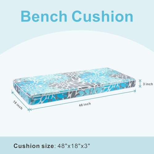JMGBird Outdoor Bench Cushion Waterproof Outdoor Cushions with Ties | Outdoor Bench Cushions 48x18 Furniture Window Seat Cushions indoor Outdoor Swing Cushions - color: Light Blue and Grey, size: 48×18 Inch