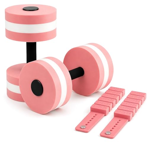 Pool Exercise Equipment, 2 Pool Dumbbells and 2 Wrist Weights | eva foam dumbbells, adjustable straps, low impact pool workout, for aquatic fitness swimming training