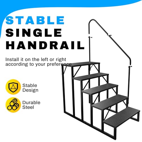 RV Stairs 5 Step, RV Steps Anti-Slip, Hot Tub Steps with Handrail, 660 lbs Hot Tub Steps Step Ladder for 5th Wheel RV, Mobile Home Stairs, REL-0402 - style: 5 Step