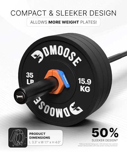 DMoose Fitness Barbell Clips 2 Inch (Pair) - Quick Release Olympic Barbell Clamps & Collars with Anti Slip TPR Grip for Secure Weightlifting and Powerlifting - Weight Clips for Bars at Home or Gym - color: Orange, style: Magnetic
