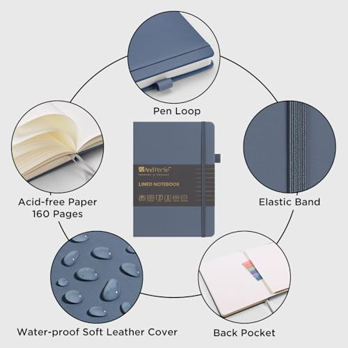 &And Per Se Lined Notebooks 3-Pack Gift Set, A5 Hardcover Journals, 160 Pages 100gsm Thick Paper, 3 Assorted Colors (Brown, Blue, Black) - color: Brown,Blue&Black, style: 3 Pack-Lined