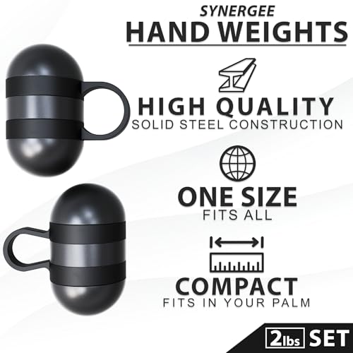 Synergee Cardio Hand Weights. Steel Hand Weights Dumbbell Set with Anti-Slip Silicone Finger Loop for Workout, Fitness, Training for Men and Women. Sold In Pairs. Available in 1lb, 1.5lb and 2lb Sets - color: 2LB Black