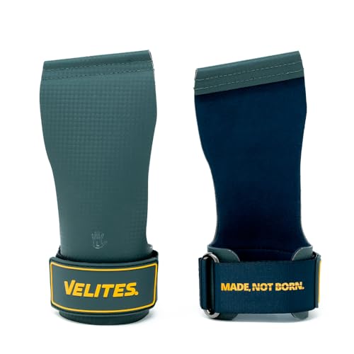 Velites - Official Crossfit® Games Quad Ultra Grips - No Chalk and Smooth Bars - Wristbands and Carry Bag Included - Pull-ups, Muscle-ups and Toes to bar - color: Green, size: Large