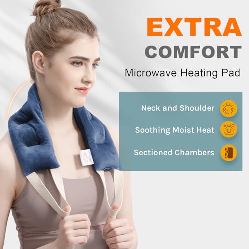 uncn Heating Pad for Neck Shoulders and Back Microwavable Wrap Weighted Neck Warmer 32x5in Microwave Heat Wrap Rice Beanbag Lavender Scented 1.5Pounds - color: Navy Blue