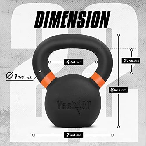 Yes4All Powder Coated Kettlebell, Cast Iron Core Kettlebells with Non-Slip Handle & Flat Bottom for Conditioning, Heavy Duty for Strength Training, 9lb to 71lb - Single & Pair - color: Orange, style: B. Pair