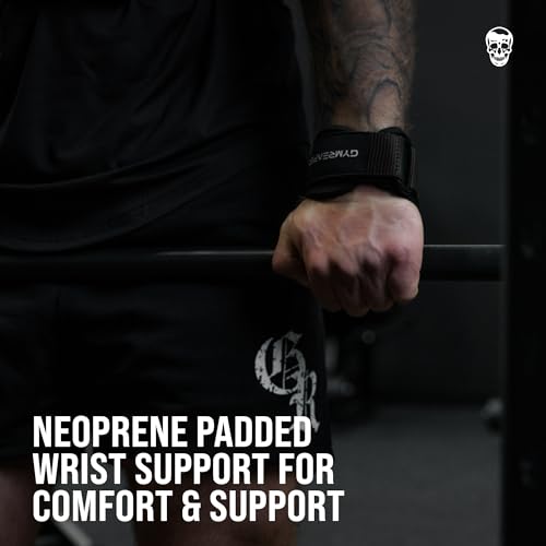 Gymreapers Weight Lifting Grips (Pair) for Heavy Powerlifting, Deadlifts, Rows, Pull Ups, with Neoprene Padded Wrist Wraps Support and Strong Rubber Gloves or Straps for Bodybuilding - color: Black, size: Large