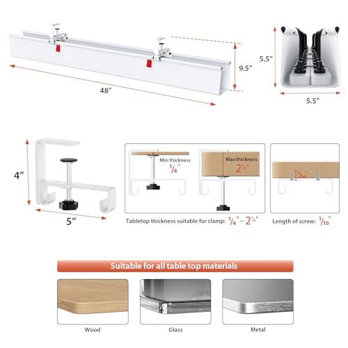 Univivi No Drill Under Desk Cable Management Tray, 48" Cord Organizer for Table, Clamp/Screw Mount Desk Cable Management, Premium Fabric Cable Management Tray for Office, Home (Extra Large) - color: White, size: 48"L x 5.5"W