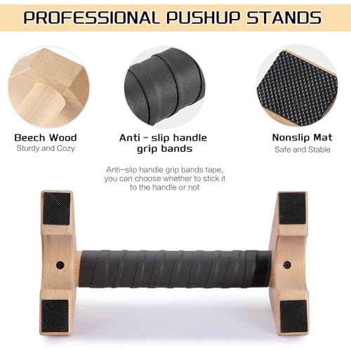 Push Up Stands, Handstand Parallettes Bars, Solid Wood Push Up Bars with Non-Slip Mat Push up Handles for Floor Exercise Home Workout Equipment for Men & Women Strength Training - color: Beech Wood-25cm