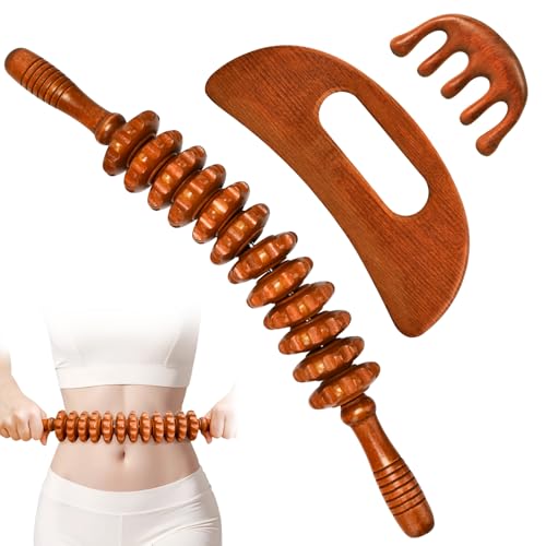 3-in-1 Wood Therapy Massage Tools Wooden Gua Sha Lymphatic Drainage Massager Body Sculpting Tools, Maderoterapia Kit, Anti-Cellulite - style: Massage Set