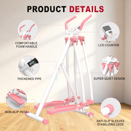 HOTWAVE Air Space Walker, Foldable Elliptical Exercise Machine | Gentle on Joints & Low-Impact. 350lb capacity. Cross trainer stepper. Home gym equipment. - color: Pink