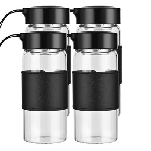 Small Glass Shaker Bottle, 4 Pack 16oz BPA Free Odorless Shaker Bottle with 304SS Mixing Ball and Removable Cleaning Brush for Fitness & Protein Shakes(Black-4Pack) - style: Black-4Pack