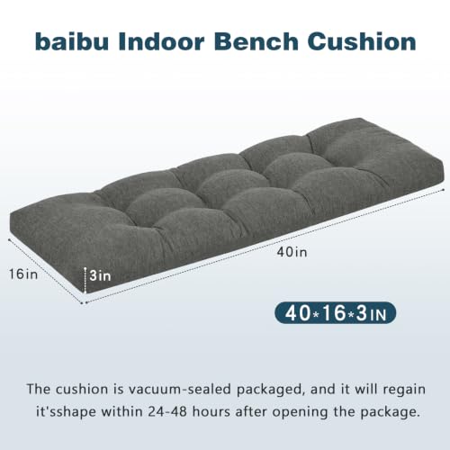 baibu 40 Inch Memory Foam Bench Cushion, Dual-Layer Patent Design Non-Slip Indoor Bench Cushion with Ties, 40x15x3Inch, Dark Grey - color: Dark Grey, size: 40x15x3 Inch (Pack of 1)