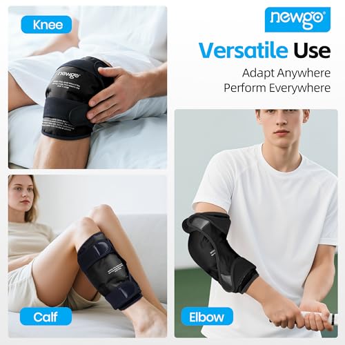 NEWGO Ice Pack for Knee Injuries Reusable, Knee Ice Pack Wrap Around Entire Knees for Replacement Surgery Recovery, Gel Cold Pack Wrap for Meniscus Tear, ACL, Swelling Pain Relief - Black | Y-shaped Strap Stays Put, Reusable for Knee Replacement, ACL, Art