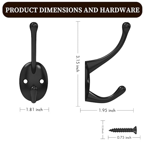 18 Pack Wall Hooks for Hanging, Strong Load-Bearing Capacity, Metal Towel Hook, Easy Installation, Coat Hooks Heavy Duty, Apply to Bathrooms, Bedrooms, Living Rooms, Entrances(Black)