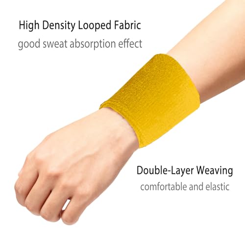 12 PCS Sweatbands Sports Wristband, Sweat Absorbent, for Basketball, Tennis, Football, Running - color: yellow