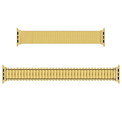 Stainless Steel Stretchable Band Compatible with Apple Watch Series 6/5/4/3/2/1 SE, 41mm/45mm/42mm/38mm/40mm/44mm, Expansion Clasp, Black, 38mm/40mm/42mm/44mm - color: Gold, size: 38MM/40MM/41MM M/L