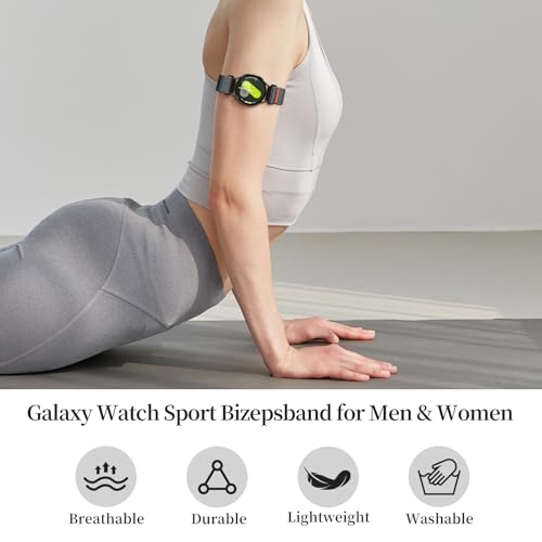 20mm Nylon Sport Ankle/Arm Band Compatibel with Galaxy Watch 7/6/5/4/FE 44mm 40mm/Watch 5 Pro/ 6 Classic 47mm 43mm/ 4 Classic Strap,Elastic Oberarmband Bicep Band for Women Men - color: dark gray