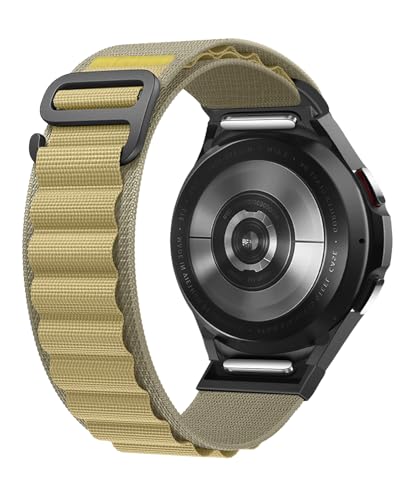 One Click Alpine Loop Bands Compatible with Samsung Galaxy Watch 7 Band/Galaxy Watch 6 4 5 FE Band 40mm 44mm/Watch 6 4 Classic 47mm 43mm 42mm 46mm/5 Pro 45mm, 20mm No Gap Nylon Sport Strap for Men - color: 14#Tan