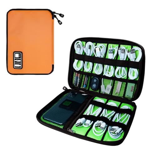 Lcsmaokin Electronics Travel Organizer,Portable Waterproof Electronic Travel Storage Bag for Small Charging Cord Storage,Charger,SD Card etc,for Travel,Business-Orange Green - color: C-Orange-Green, size: Single Layer