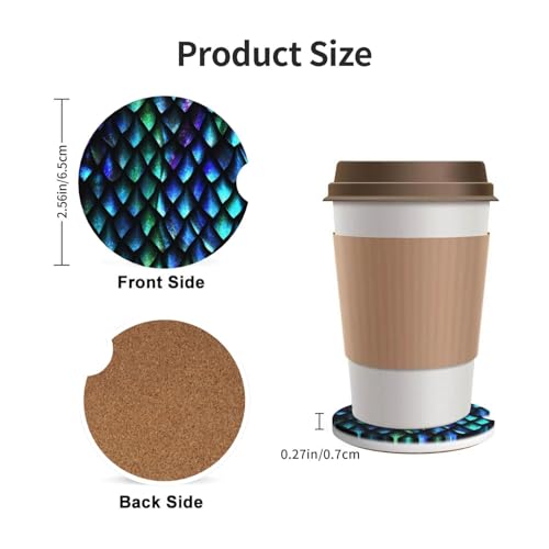Dragon Scales Car Coasters for Cup Holders, 2 Pack Absorbent Ceramic Drink Cup Coaster for Women Men, Auto Interior Accessories - color: T2