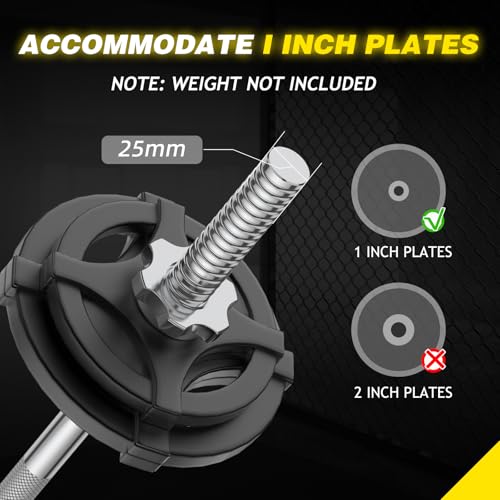 Weight Lifting Bar 57", 1" Standard Straight Barbell Bars Olympic Home Gym | Weightlifting/Strength Training/Squat/Bench Press/Deadlift/Lunges/Hip Thrusts, 2 Star Collars (480lb Weight Capacity) - color: Silver