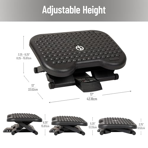 Mind Reader Foot Rest, Under Desk at Work, Ergonomic, Height Adjustable, Office, Plastic, 17"L x 13"W x 6.25"H, Black - size: Single