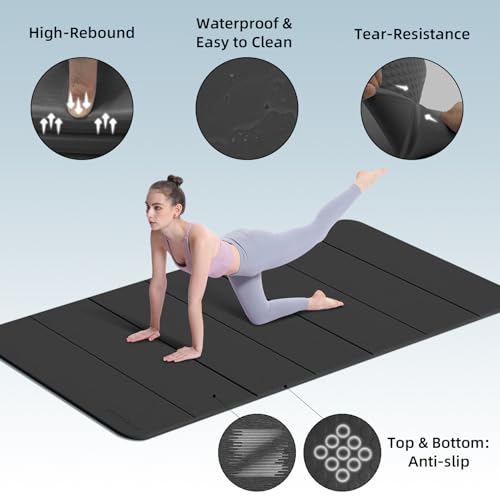 PAIDU Foldable Yoga Mat (10MM) 75‘’x40‘“ Quick Fold，Easy Storage | TPE Non-Slip Design, Ea Extra Long/Wide for Indoor Yoga, Pilates and Outdoor Travel Workouts - color: Black