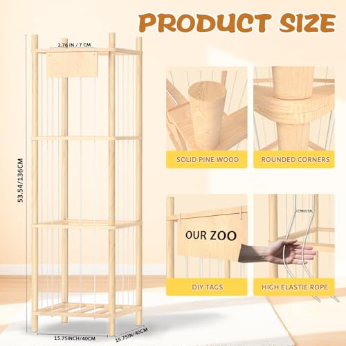 Dayacoco Stuffed Animal Storage, Wood Stuffed Animals Organizer Holder Zoo, Extra Large Capacity Stuff Storage with Elastic Band and Net for Nursery Kids Play Room Bedroom (Pine wood) - size: 3 Tiers Without Wheels