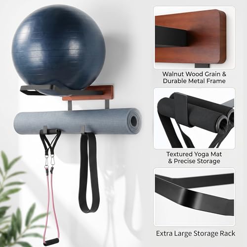 Yoga Ball Holder Wall Mount – Fits Trideer Pilates Exercise Balls | Heavy Duty, Storage Yoga Mat, Resistance Bands, Fits Trideer, Gaiam, ProBody Pilates Exercise Balls, Perfect for Home Gym