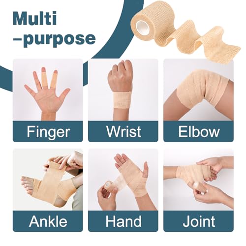 AZEN 40 Pack Self Adhesive Bandage Wrap, 2" X 5 Yards Elastic Cohesive Bandage Wrap, Skin Color Athletic Tape, Vet Wrap, Ankle Tape, Tattoo Grip Tape Wrap - color: Beige, size: 2IN - 40Pack