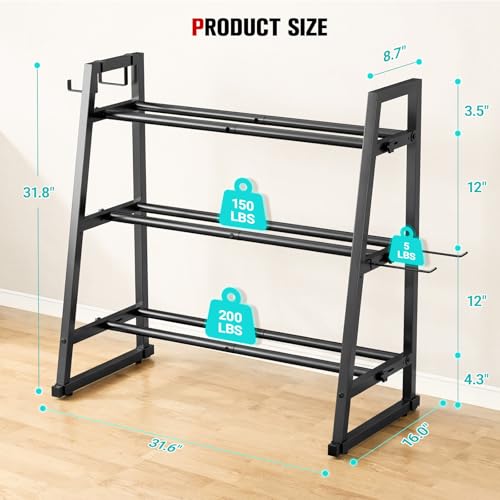 Dumbbell Rack Stand Only, Adjustable Weight Rack for Home Gym, Capacity Weight Storage Stand, Kettlebell & Dumbbell Organizer, Space-Saving Fitness Equipment Rack - color: Carbon Black