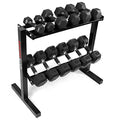WF Athletic Supply Rubber Encased Hex Dumbbells with Rubber Grip Contoured Handle for Muscle Toning, Strength Building & Full Body Workout - color: u. 210LB Dumbbell Set w/ 2-Tier Rack