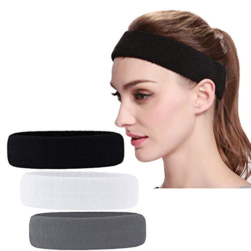 3 Pack Men & Women Sports Sweatbands Headbands - color: White,Black,Gray