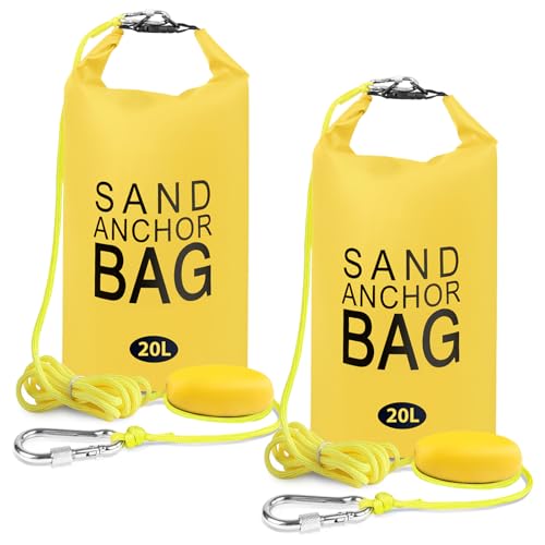 Phoncoo Sand Anchor Bag, 2 in 1 Jet Ski Anchor Kit for Float with Adjustable Buoy, Waterproof Dry Bag for Jetski, Kayak, Boat, Water Sports - color: Yellow-2pack