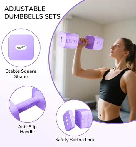 5-in-1 Adjustable Dumbbell Set for Women Men 10 lb Each | Dumbbells Set of 2, Free Weight Set at Home Gym, Locking/TPU Soft Handle for Exercise & Muscle Toning Weight Loss - color: Purple