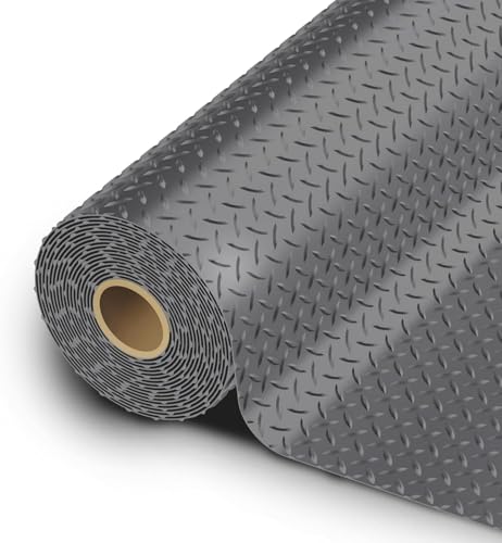 StellarStar 10x30 FT Garage Floor Mat, 2.8mm Thickened PVC Flooring Roll for Under Car, 300 SQFT Diamond Plate Gray Garage Mats for Garage, Warehouse, Basement, Factory, Trailer (Include Tapes) - color: Gray, size: 10x30 FT