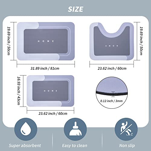 Housego Absorbent Bath Mat, Quick Dry Bath Rug, Non-Slip, 3PCS, Blue | 3PCS Absorbent Bath Mat Magic Rug Sets; Quick Drying Bath Mat Non-Slip Floor Rug Rubber Backed for Bathroom Kitchen Shower - color: Blue, size: 3 PCS