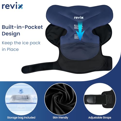 REVIX Shoulder Ice Pack Wrap & Brace for Rotator Cuff & Arm | Reusable Gel Shoulder Brace for Surgery Recovery, Rotator Cuff & Muscle Relief, for Men & Women - size: Medium, style: Black, 1 Gel Pack+1 Shoulder Brace