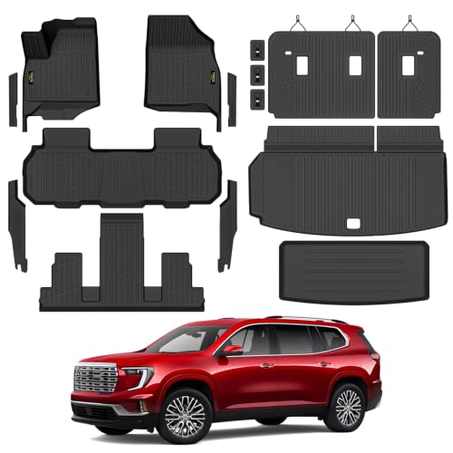 Floor Mats for Chevy Traverse 2024-2026 & GMC Acadia 2024-2026 & Buick Enclave 2025-2026 (Only 7 Seats) All Weather TPE Set Cargo Liner Door Sill Protectors Accessories, Black - size: For GMC Acadia 7 seats 2024-2026