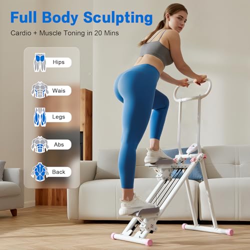 HXD-ERGO Stair Stepper for Home, New Version 6 Adjustable Resistance Vertical Climber Cardio Exercise Machine, Folding Stair Climber for Full Body Workout with Adjustable Handlebar - color: White
