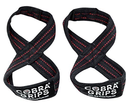 Deadlift Straps Figure 8 Loop Lifting Straps The #1 Choice for Power Lifters weightlifters workout Enthusiasts - color: Black with RED Strips, size: 60 cm Up to 6.0" Wrist Circumference