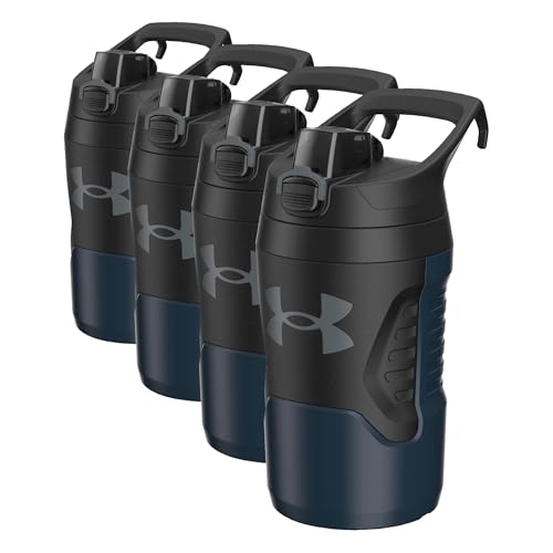Under Armour 32 oz Insulated Water Bottles - Sports Water Jug with Handle, Fence Hook, Leak Resistant for Baseball, Football & More, 32 oz Water Bottles (Pack of 4) - color: Academy/Black, size: 32 Ounces (Pack of 4)