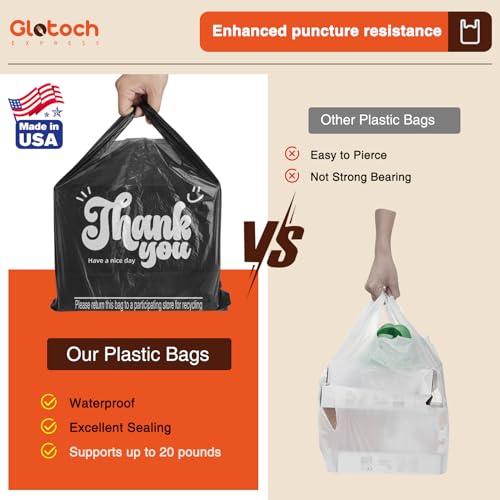 Glotoch 20000 (20K) Count Black Plastic Thank You T-shirt Bags, 11.5 x 6.5 x 21" Grocery Shopping Bag with Handles for Restaurant, Retail, Togo, Takeout, Convenience Stores, in Bulk for Small Business - color: Black Thank You, size: 20000 Count