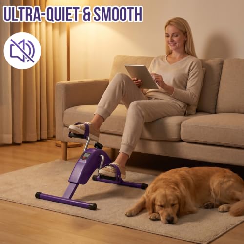 Under Desk Bike Pedal Exerciser for Leg & Arm | Foldable Mini Exercise Bike with LCD Display for Home & Office - color: PURPLE