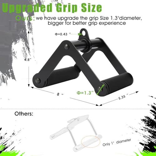 Double D Row Handle LAT Pulldown Attachments, 1.3 Inch Diameter Big Comfort Rubber Grip V Bar Attachmentt for Cable Machine Home Gym Accessory - color: Double D&Tricep Rope