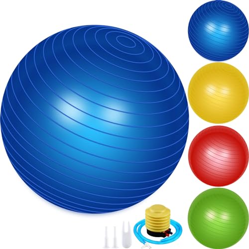 Leyndo 4 Pcs 26 Inch Yoga Exercise Ball Pilates Pregnancy Birthing Fitness Ball with Quick Pump Anti Burst for Improved Posture, Balance, Yoga, Pilates, Training - color: Bright Color