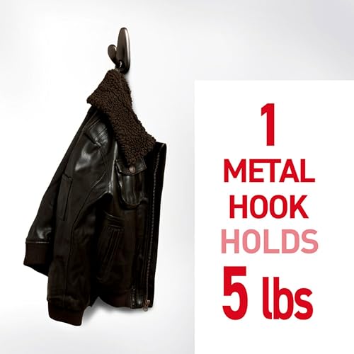 Command 5 lb Large Brushed Nickel Metal Hooks, 2 Coat Hooks and 4 Strips, Damage-Free Hanging with Adhesive, Great for Hanging Back to School Dorm Organizers - size: Large