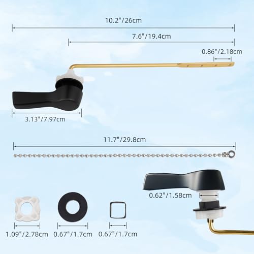 Hibbent Universal Front Mount Metal Toilet Handle Replacement Kit, Brass Toilet Tank Flush Lever with Stainless Steel Adjustable Flapper Chains for Most Toilets, Matte Black - color: Matte Black, style: Front Mount