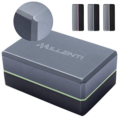 Millenti Gray Black Yoga Block Yoga Brick - Sold as Single EVA Foam Block, Bevelled Edge, Non-Slip, Latex-Free Block with a Workout Chart 9x6x4” - color: Green